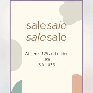SALE SALE SALE!!!All items $25 and under are now 3 for $25!!Just add to bundle!!